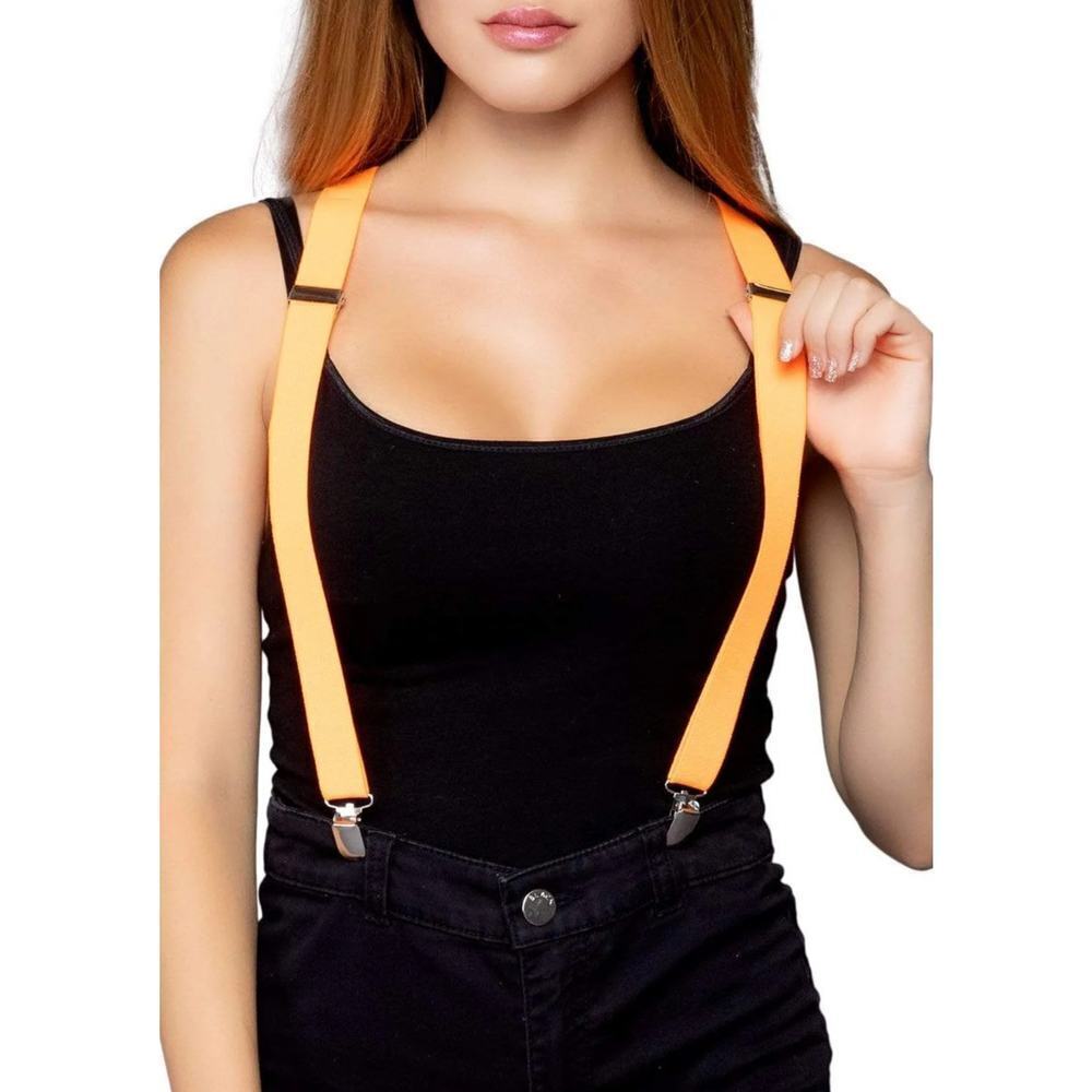 🌻5/$25🌻LEG AVENUE Stretchy NEON Elastic Clip On Suspenders | ORANGE |